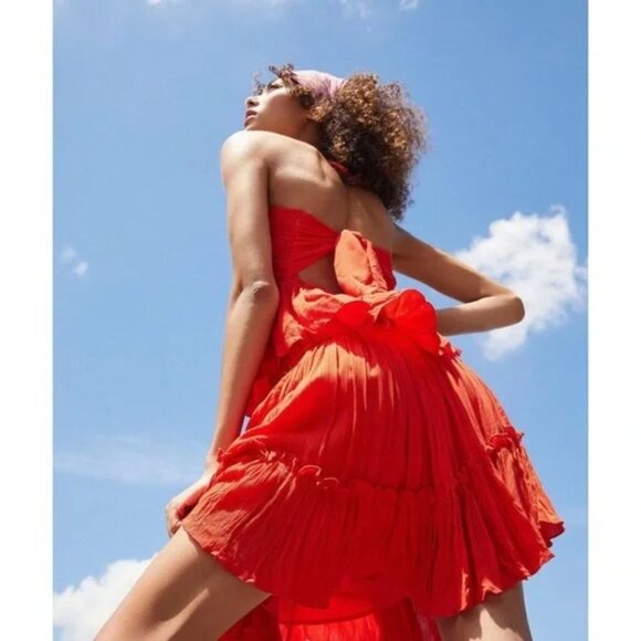 Free People Orange Red Hooked on You Halter Top Skirt Co-ord 2-Piece Set - Picture 4 of 12